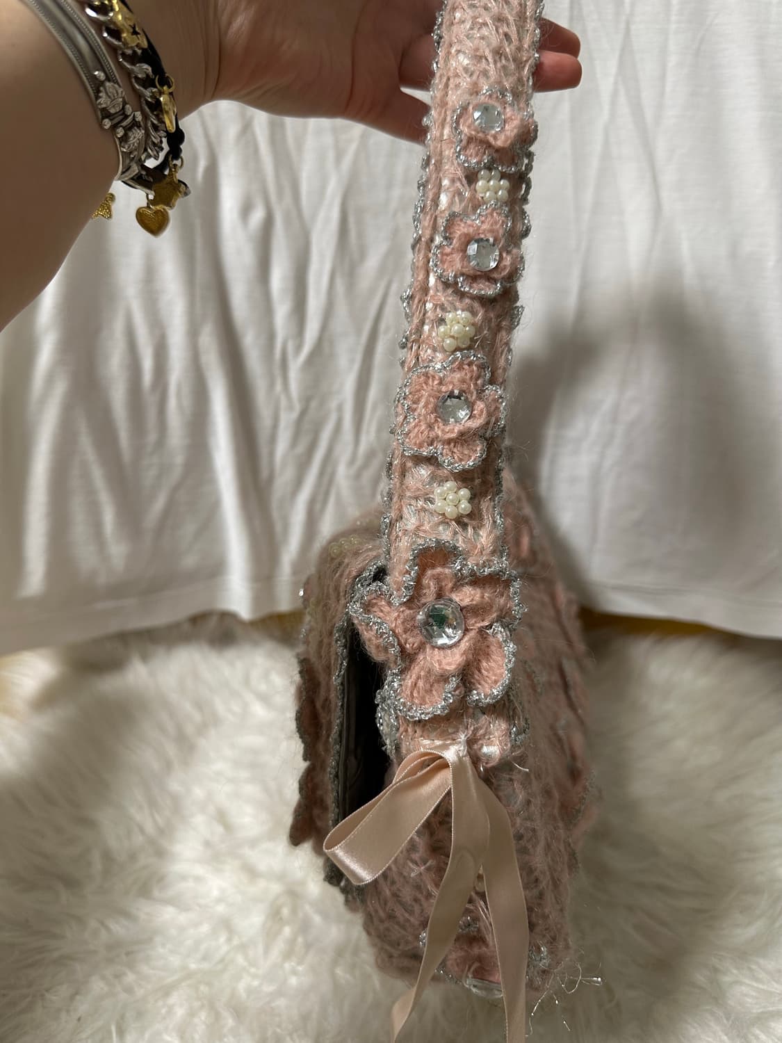 빈티지 로즈 니팅 핸드백 상품이미지3