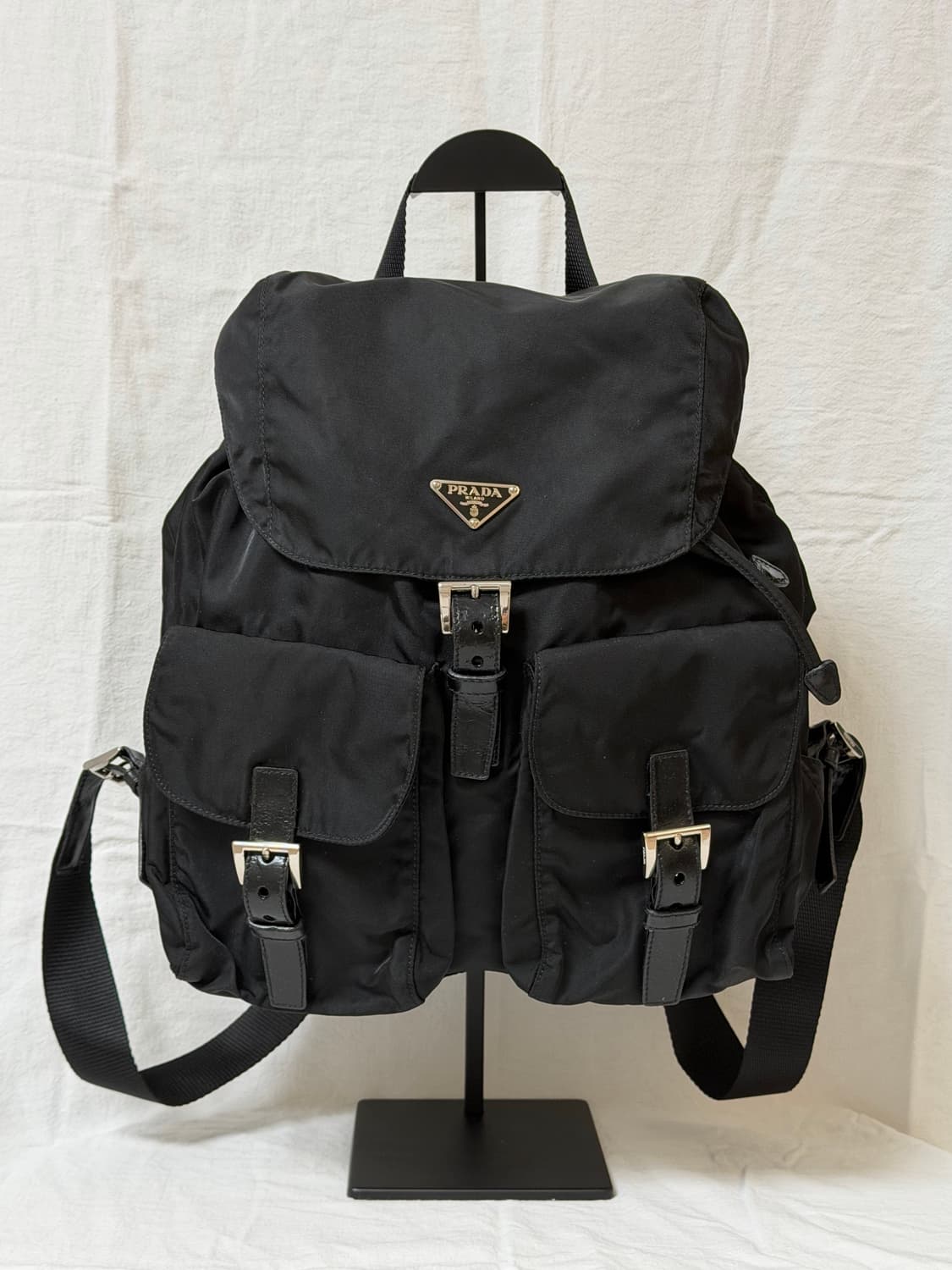 정품 프라다 테수토 나일론 투포켓 백팩 블랙 미디움사이즈 상품이미지2