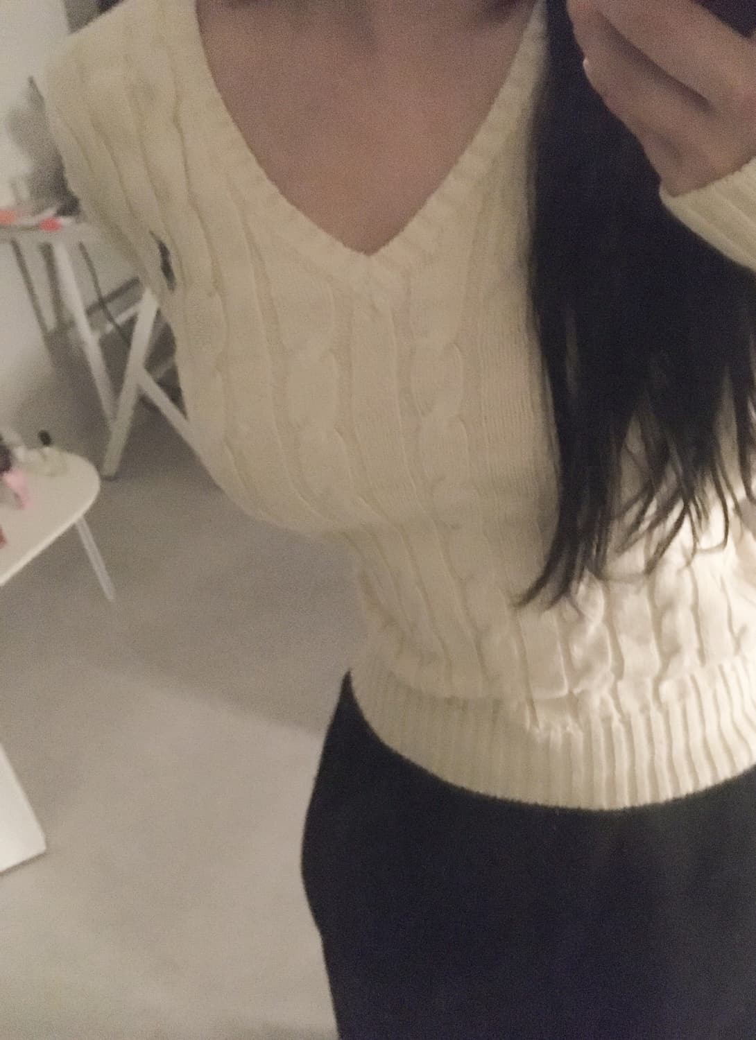 폴로 케이블 브이넥 니트 xs 아이보리 크림 상품이미지1