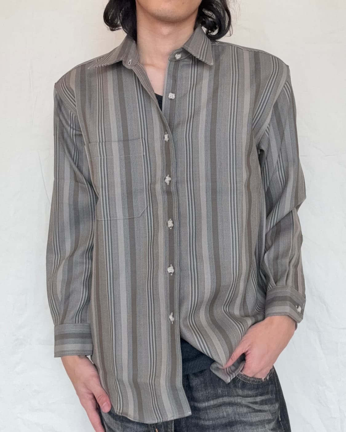 그레이 스트라이프 셔츠 상품이미지5