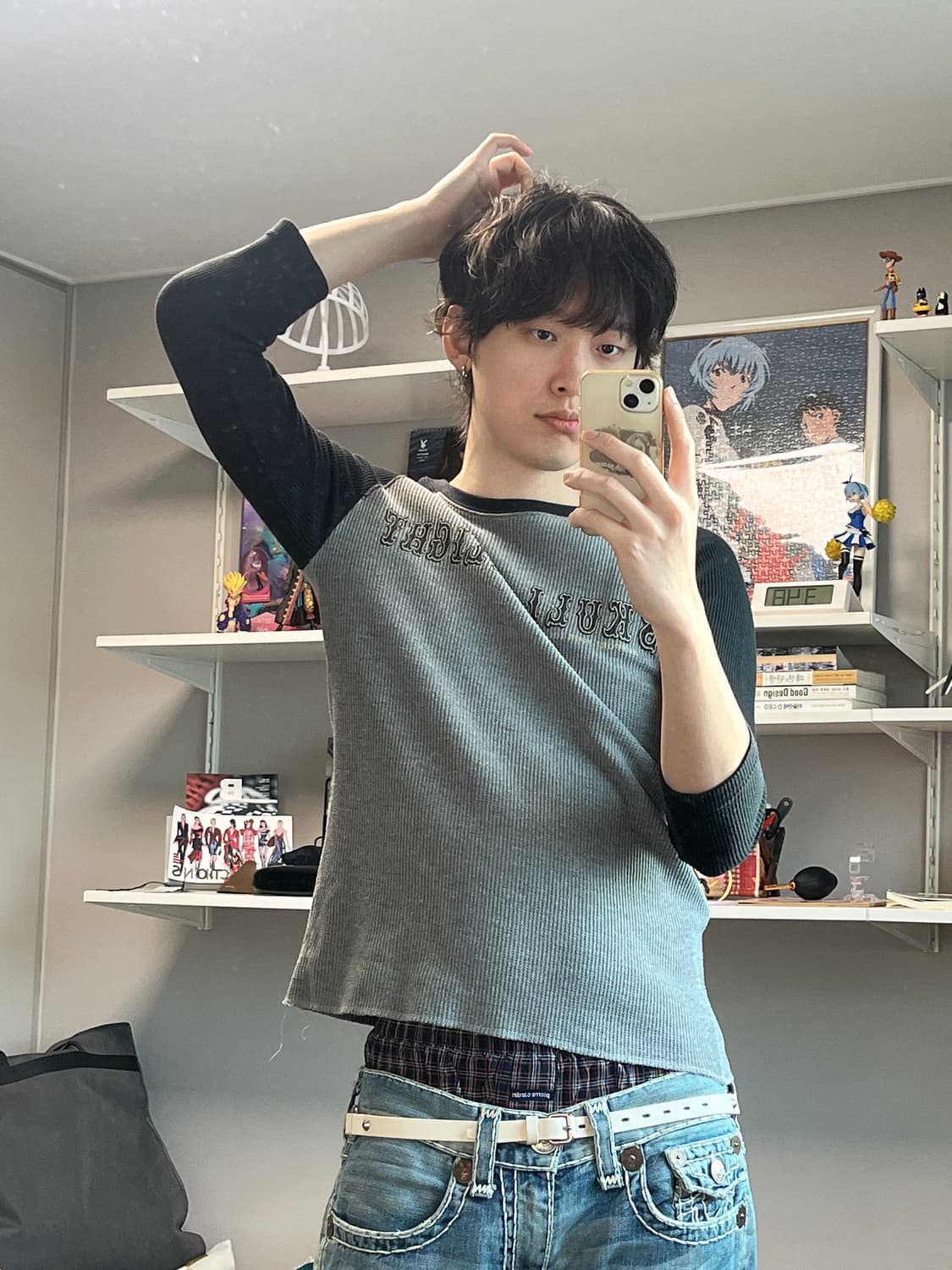 스컬 플라이트 십자가 그래픽 써멀 와플 티셔츠 슬리브 상품이미지5