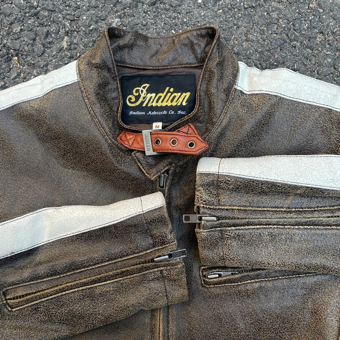90s 인디언 모터사이클 워싱 브라운 리얼 레더 싱글 라이더 가죽 자켓 상품이미지4