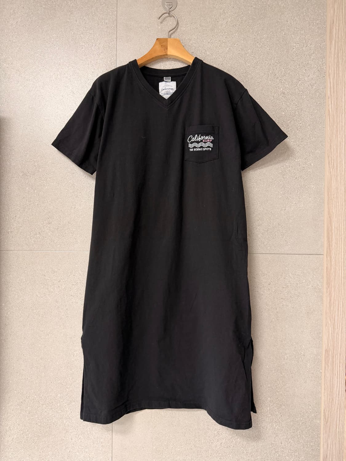 롱 블랙 원피스 반팔 자수 캘리포니어 상품이미지1