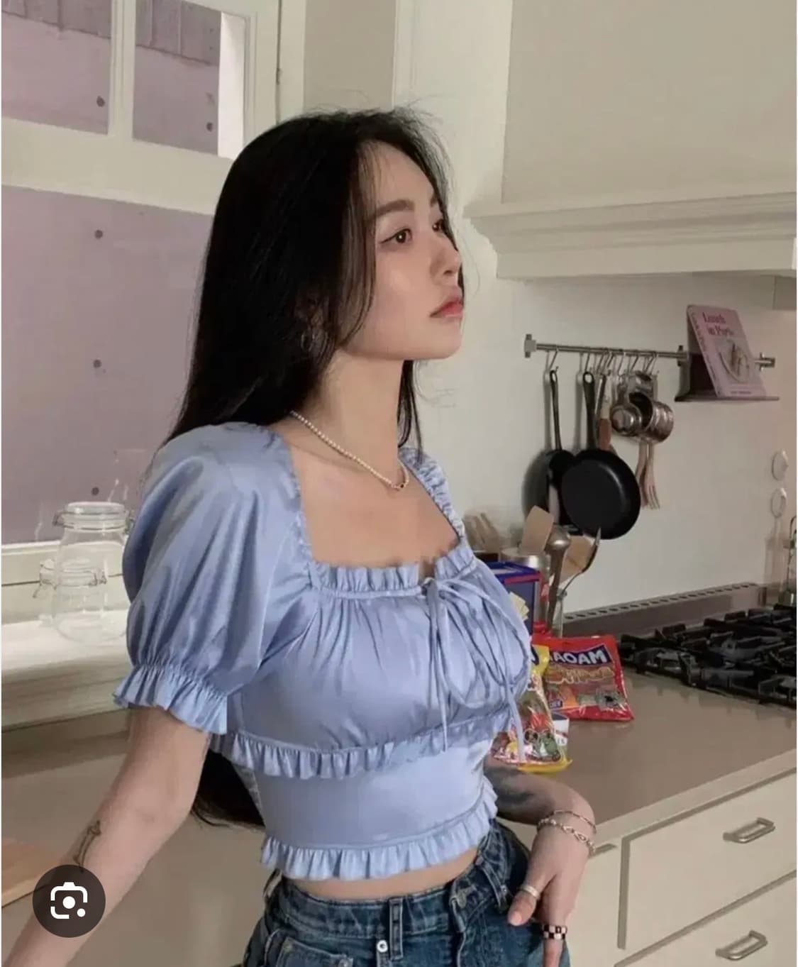 페일제이드 퍼프 새틴 블라우스 상품이미지2