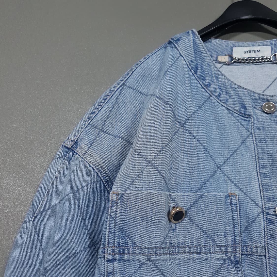 한섬 시스템 신형 21ss 퀼팅 패턴 오버핏 스티치 데님 자켓 점퍼 여성 상품이미지5