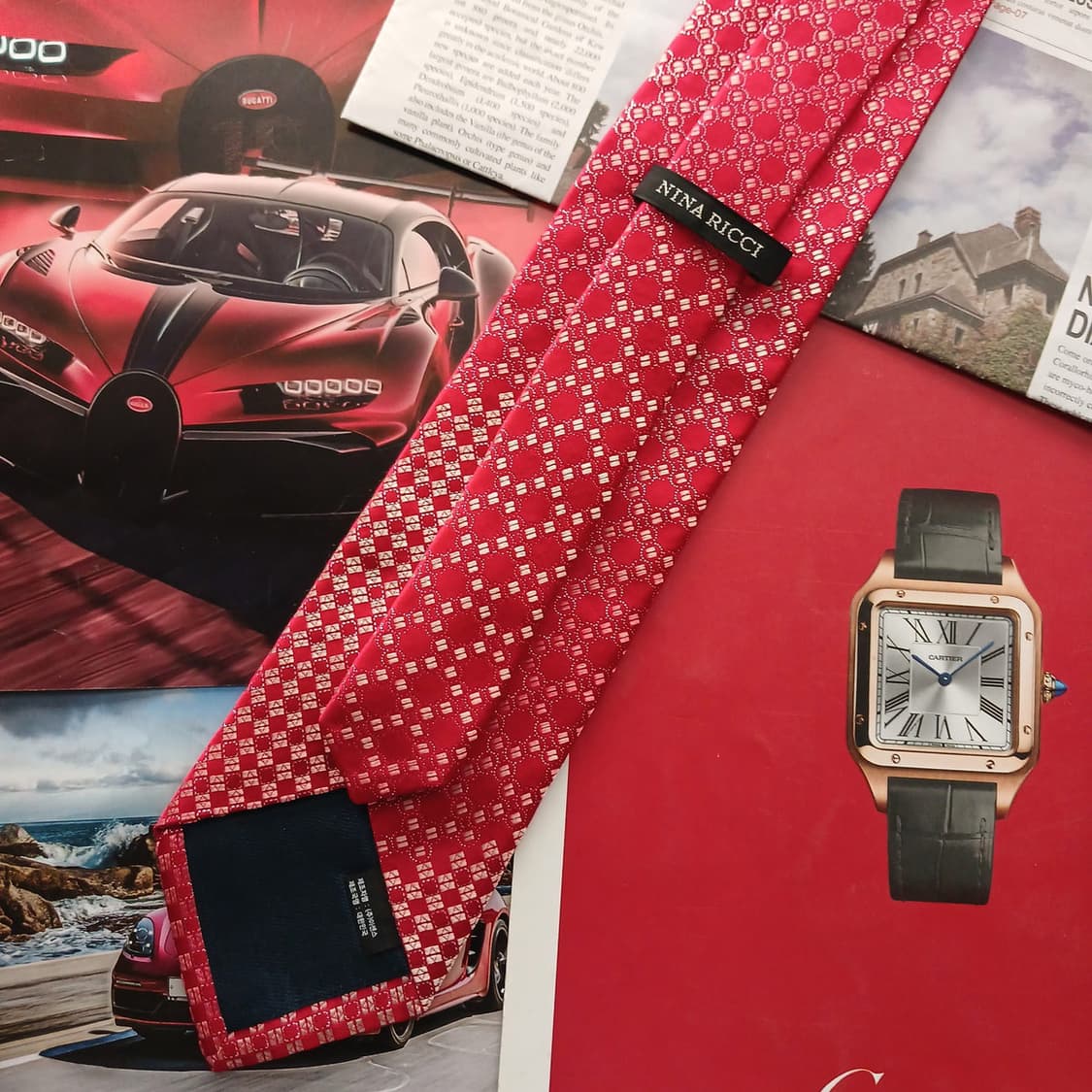 니나리치 실크 레드 체크 자카드 넥타이 8.6cm A+등급 A18671
 상품이미지4