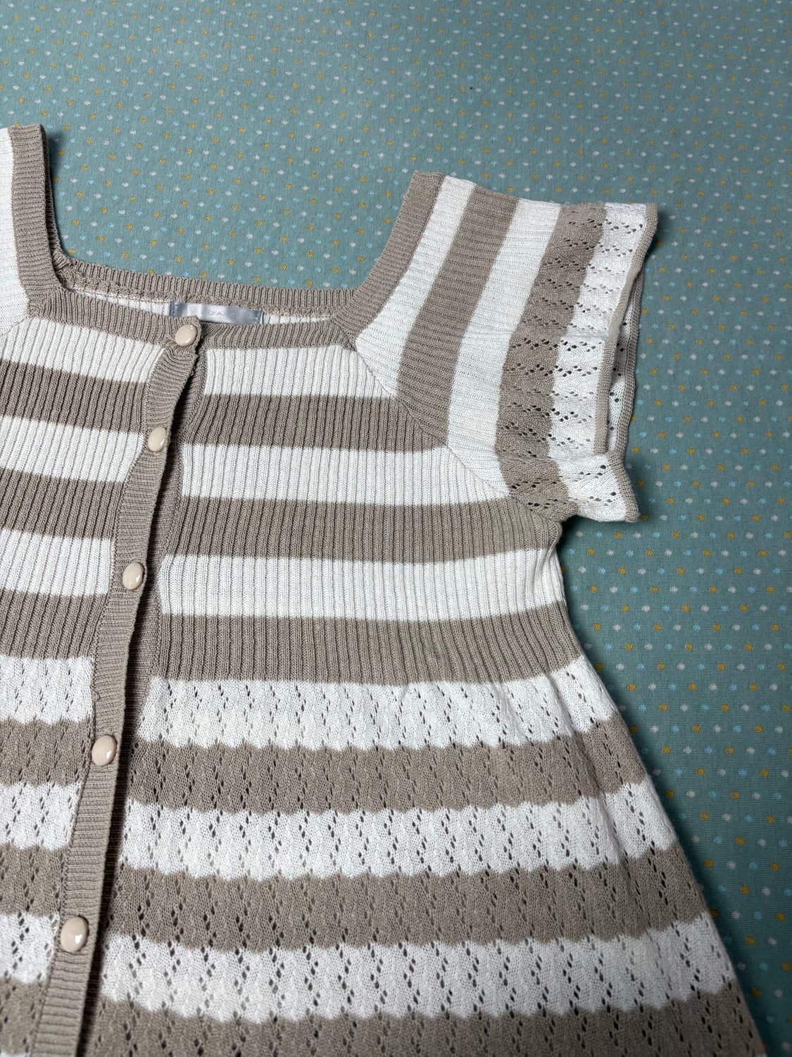 베이지 스트라이프 반소매 니트 상품이미지6