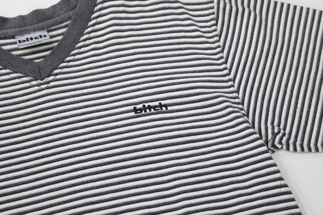 비치 스케이트보드 빈티지 스트라이프 브이넥 반팔 티셔츠 (L) 상품이미지4