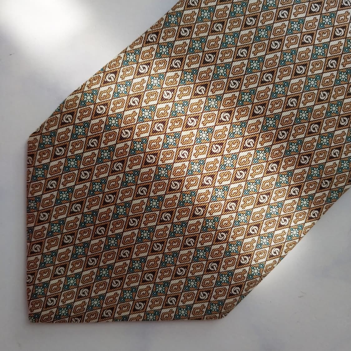 살바토레 페라가모 실크 브라운 패턴 넥타이 9.3cm A+등급 K2401 상품이미지7