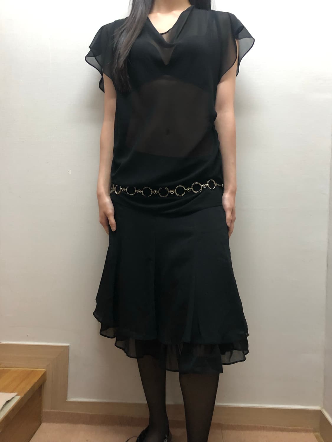 빈티지 블랙 프릴 미디스커트 상품이미지4