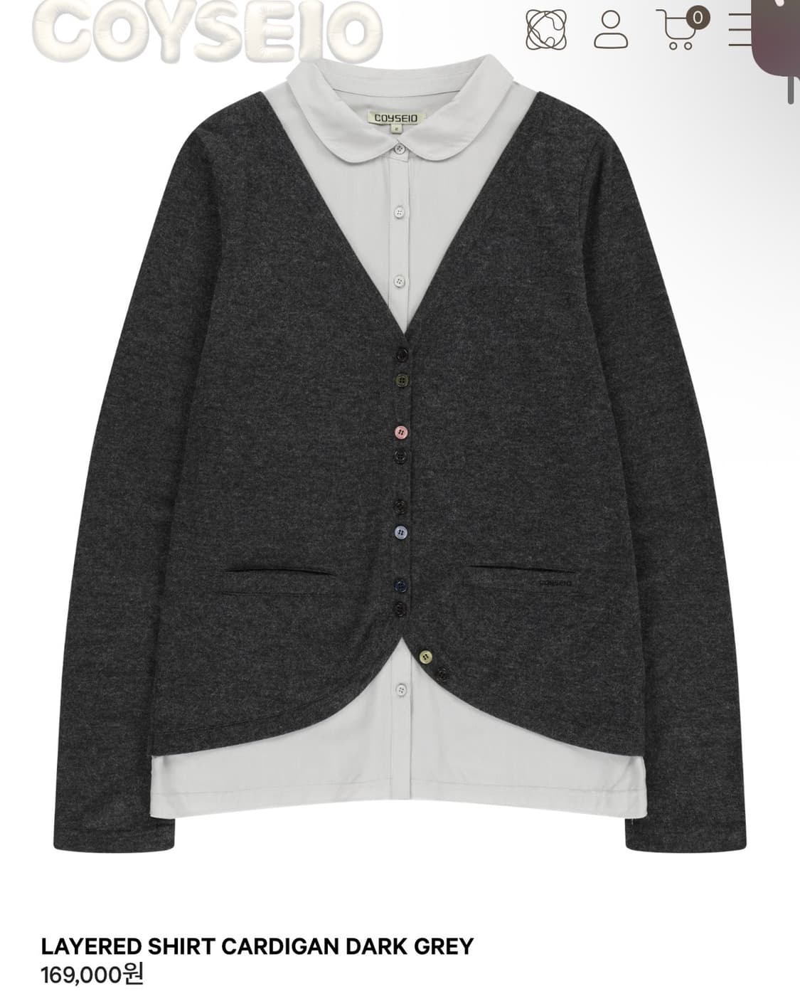 코이세이오 레이어드 셔츠 가디건 다크그레이 상품이미지1