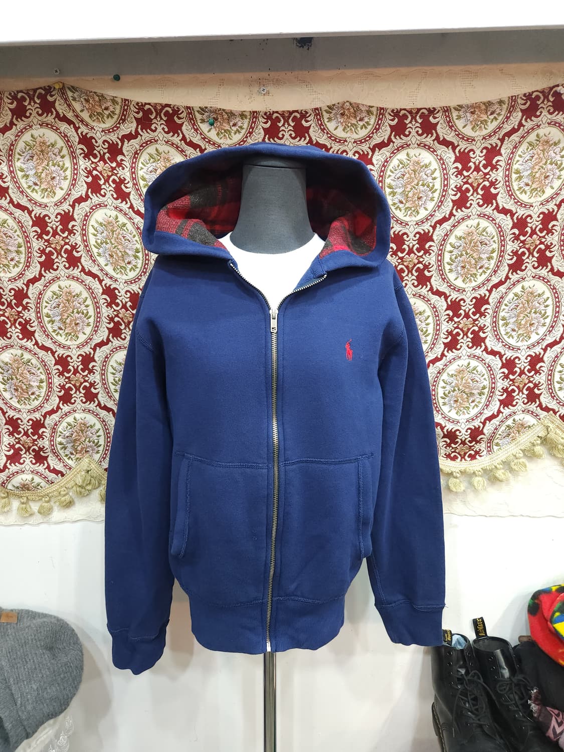 폴로 랄프로렌 네이비 기모 후드 집업 자켓 후드체크안감

 상품이미지1