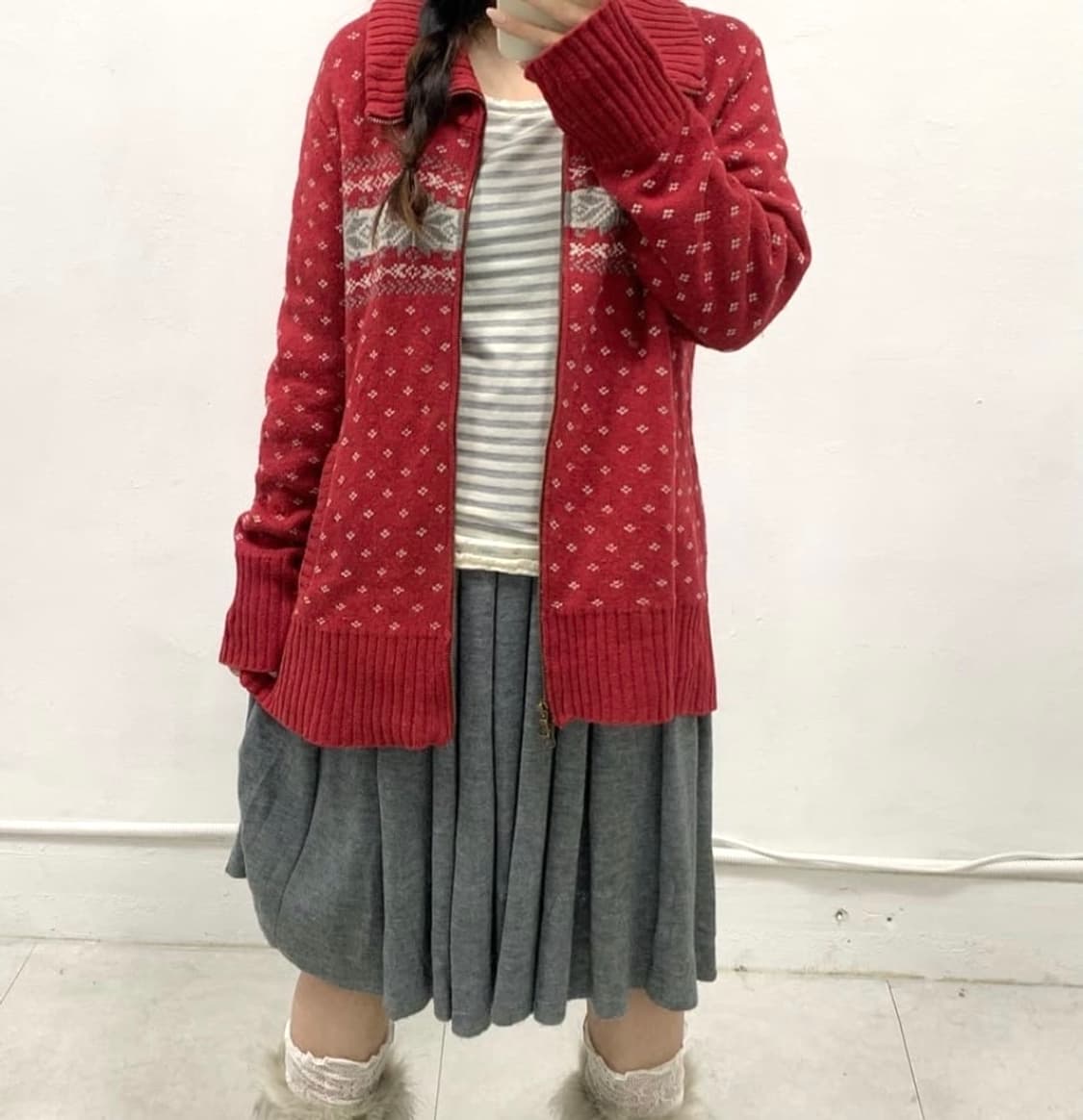 레드 노르딕 니트 집업 상품이미지1