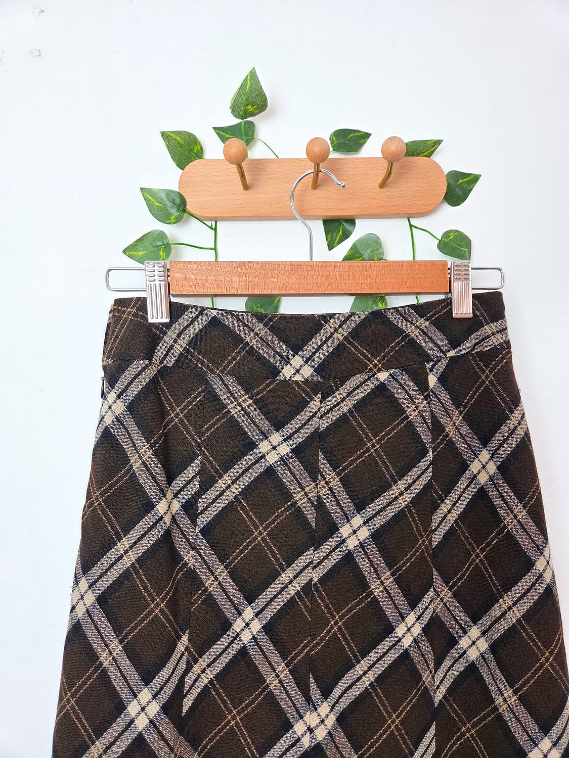 브라운 체크 울 롱스커트 상품이미지6