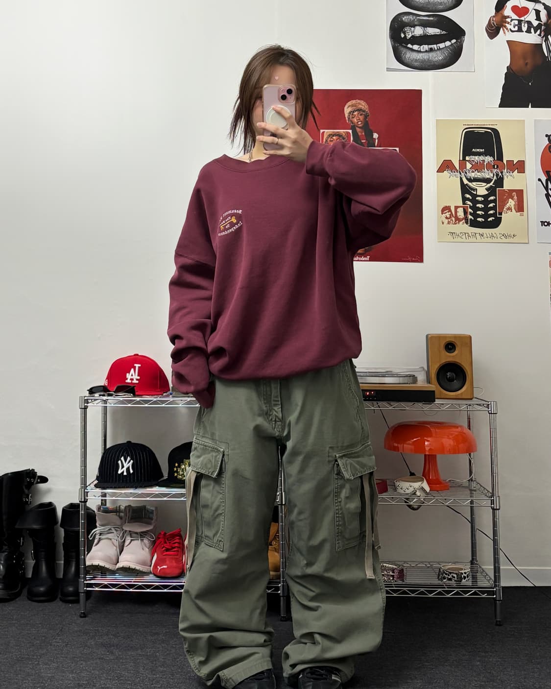 리 90s 아메리칸 오버사이즈 버건디 맨투맨 상품이미지4