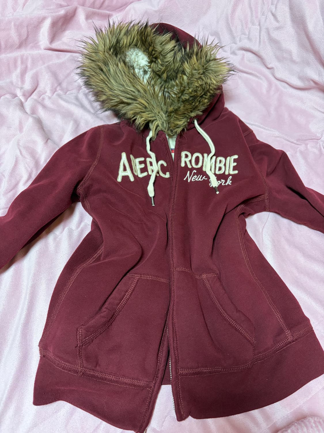 아베크롬비 대대장 울프죠 딱붙핏버건디 y2k 빈티지 후드집업 상품이미지1