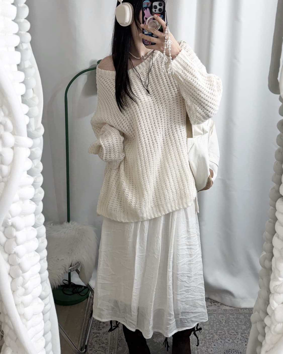 화이트 & 베이지 케이프 니트 롱 세트 🪽 상품이미지5