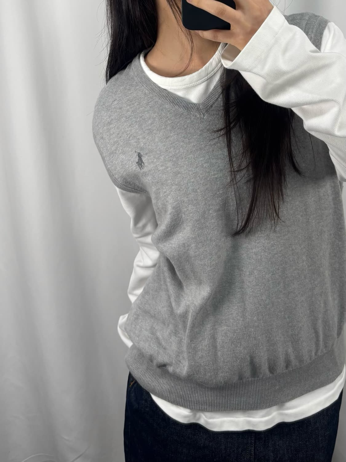 폴로 그레이 피마 코튼 브이넥 니트 베스트 상품이미지1