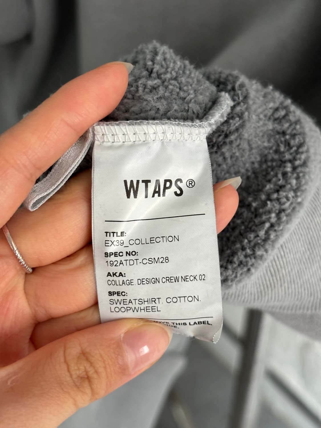 WTAPS 더블탭스 그레이 COLLEGE / DESIGN 크루넥 스웻셔츠 상품이미지8
