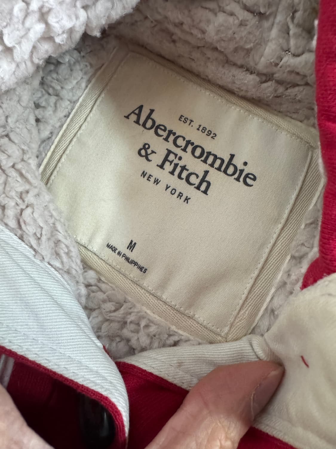 희귀!! 여성 아베크롬비 스펠 로고 양털 후드 자켓 레드 상품이미지4