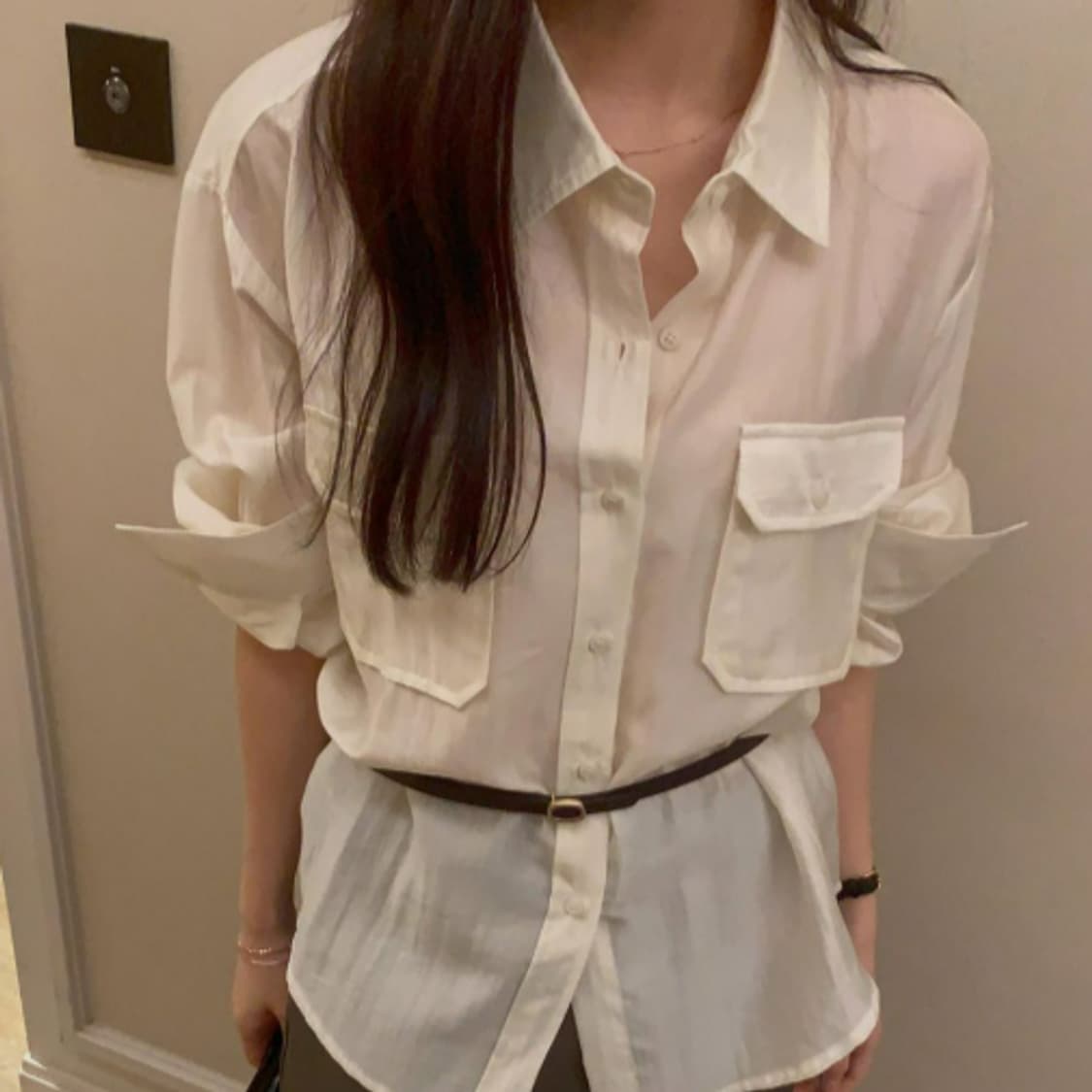 더롯 실키 포켓 셔츠 블라우스 (아이보리) 30000 상품이미지7