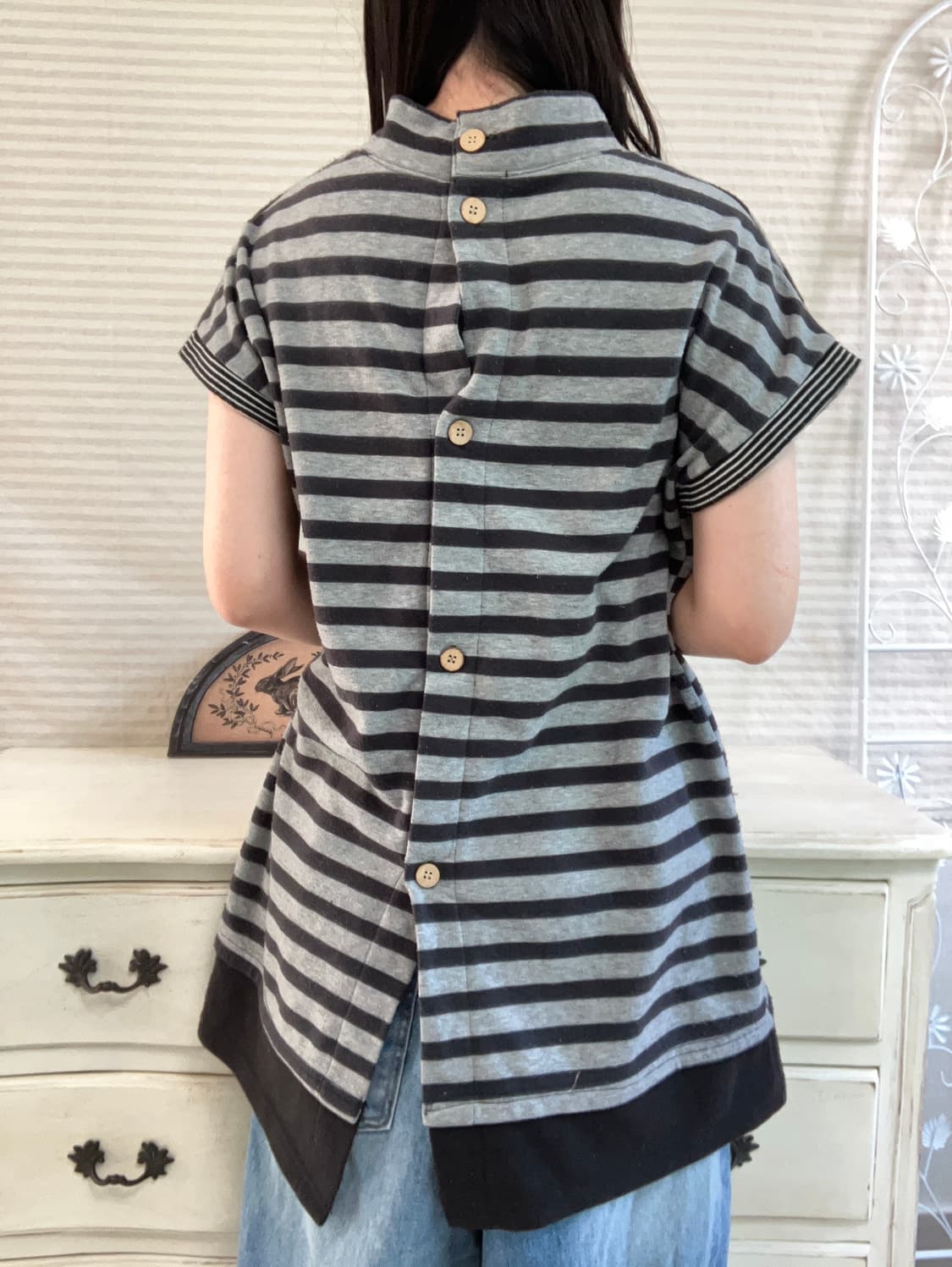 빈티지 차콜 스트라이프 반팔 y2k 스트릿 갸루 펑키 일본빈티지 상품이미지3