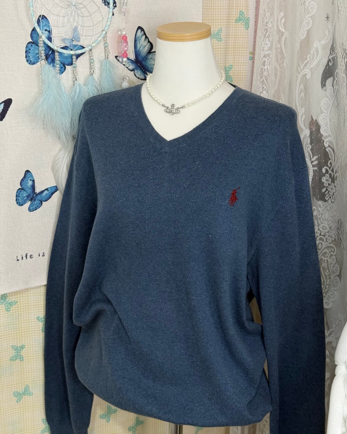 폴로 랄프로렌 블루 브이넥 니트 상품이미지2