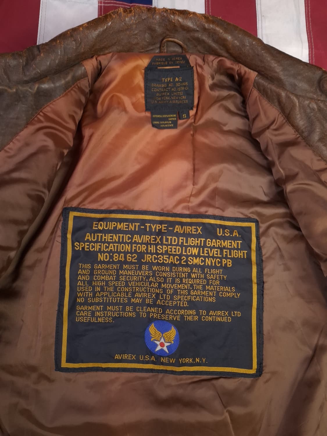 오리지날 80's 아비렉스 리얼레더 미공군 A-2 항공자켓 상품이미지4