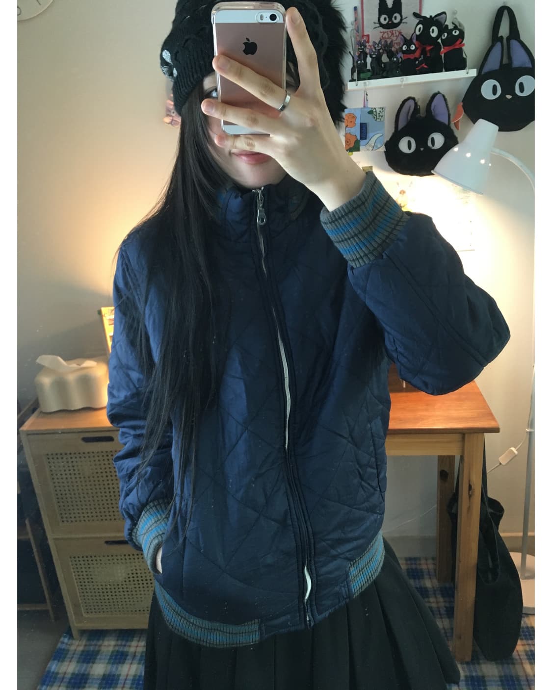 vintage quilted zip-up bomber navy 상품이미지4