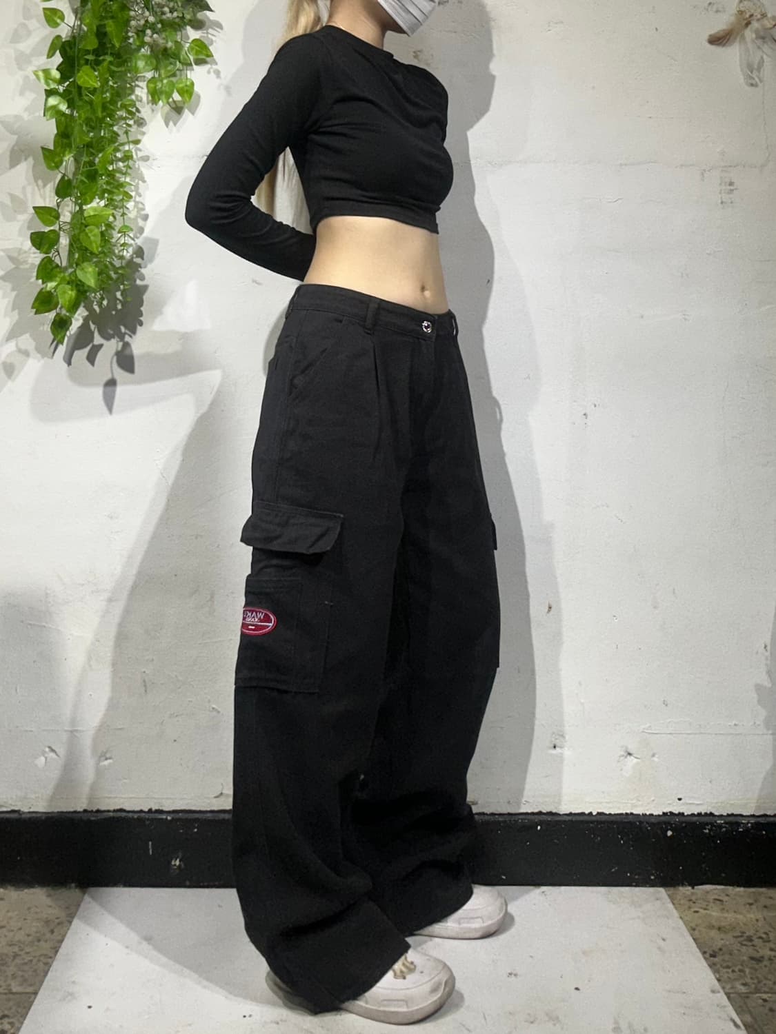 빈티지 Wake 흑청 와이드 카고 데님 팬츠 상품이미지1