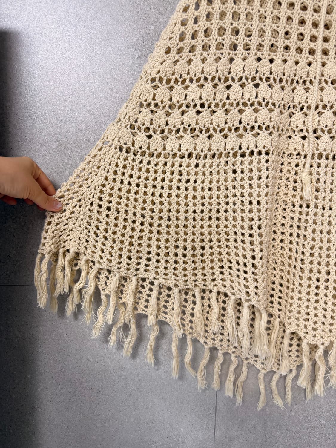 아이보리색 크로셰 뜨개질 숄 망토 L 새상품 모리룩 상품이미지2