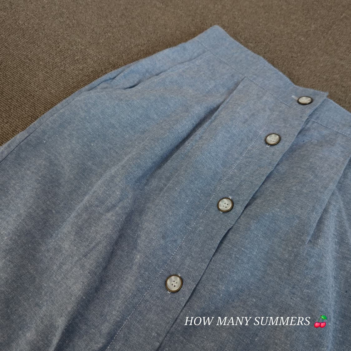 테디 샴브레이 롱 스커트 S 블루 코튼 빈티지 밴딩 포켓 상품이미지5