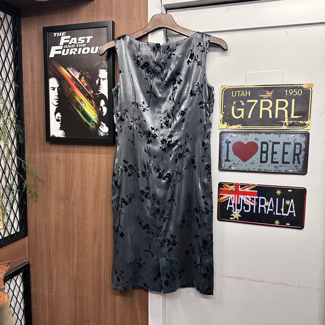 Gray Satin Velvet Flower Long Dress 상품이미지2