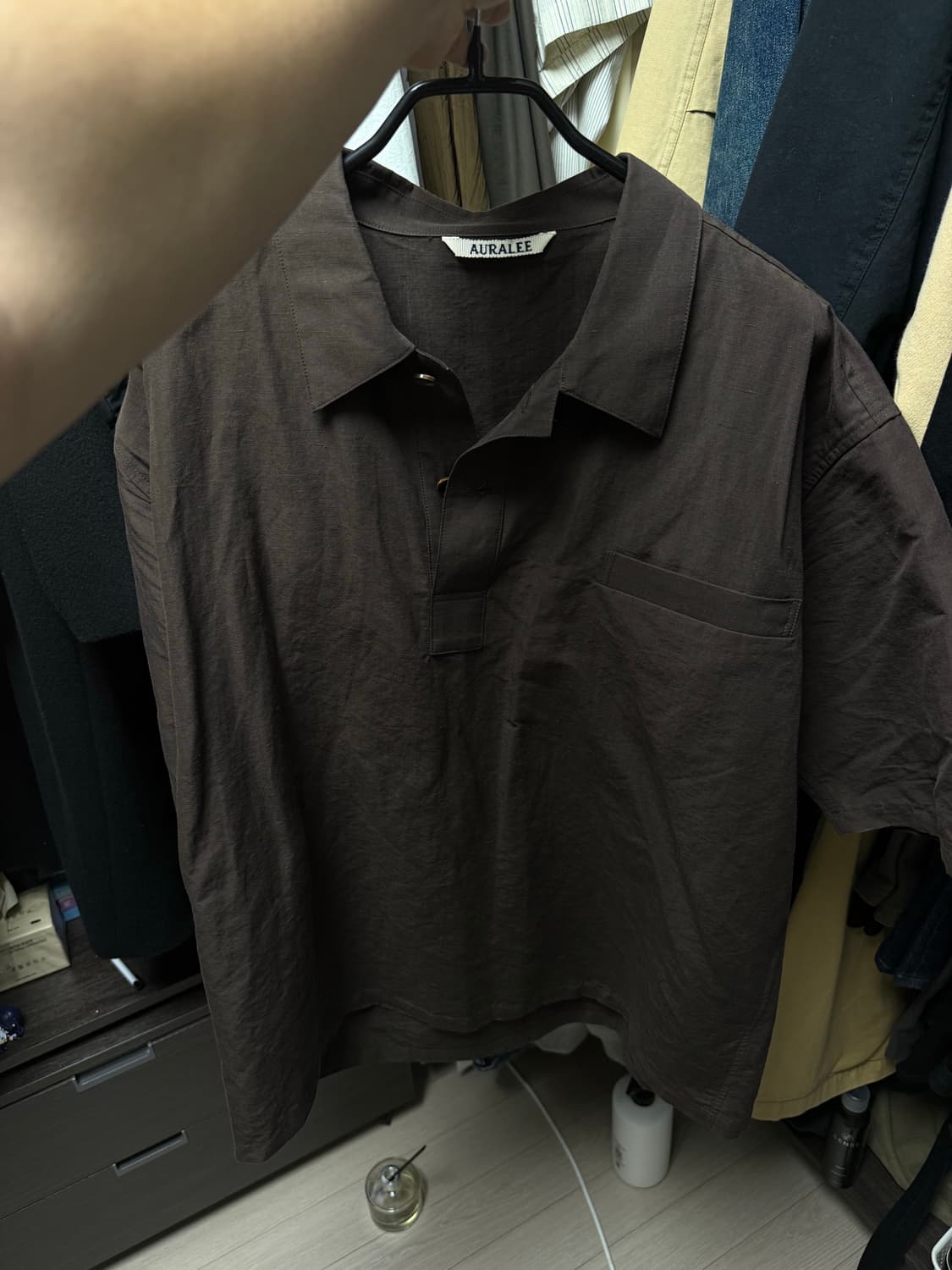 (4)오라리 린넨 반팔 셔츠 브라운 상품이미지1