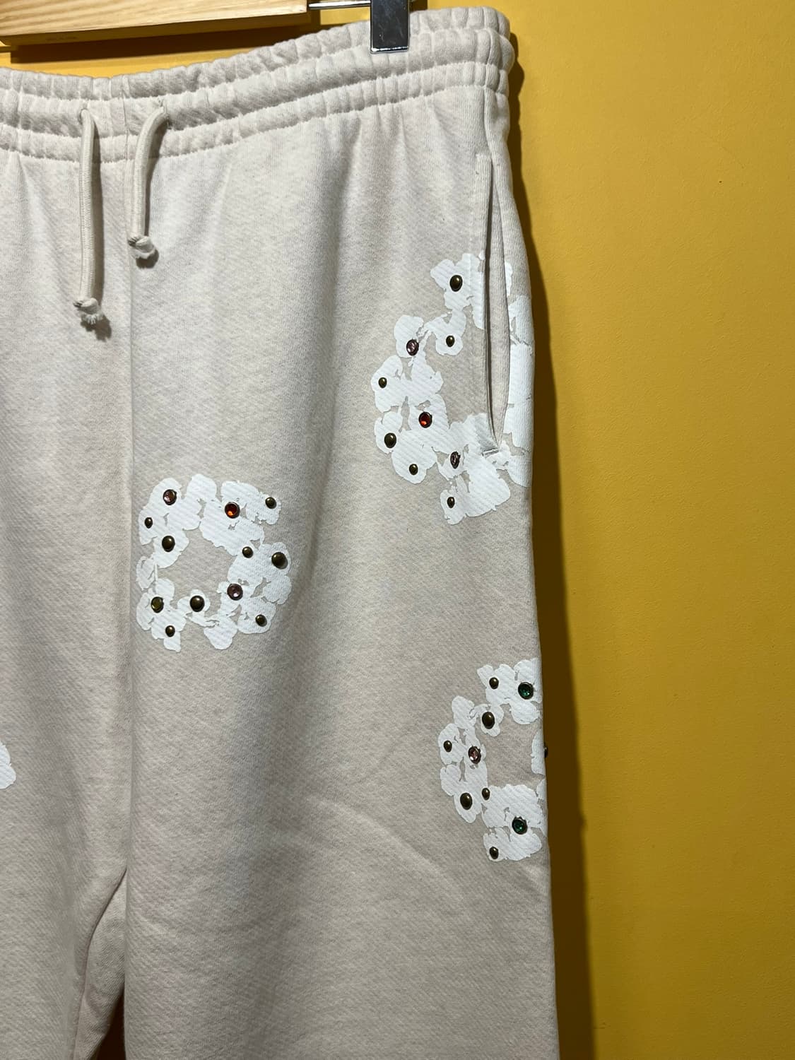 [M] 데님 티어스 라인스톤 잼스톤 코튼 리쓰 스웨트팬츠 오트밀 상품이미지2