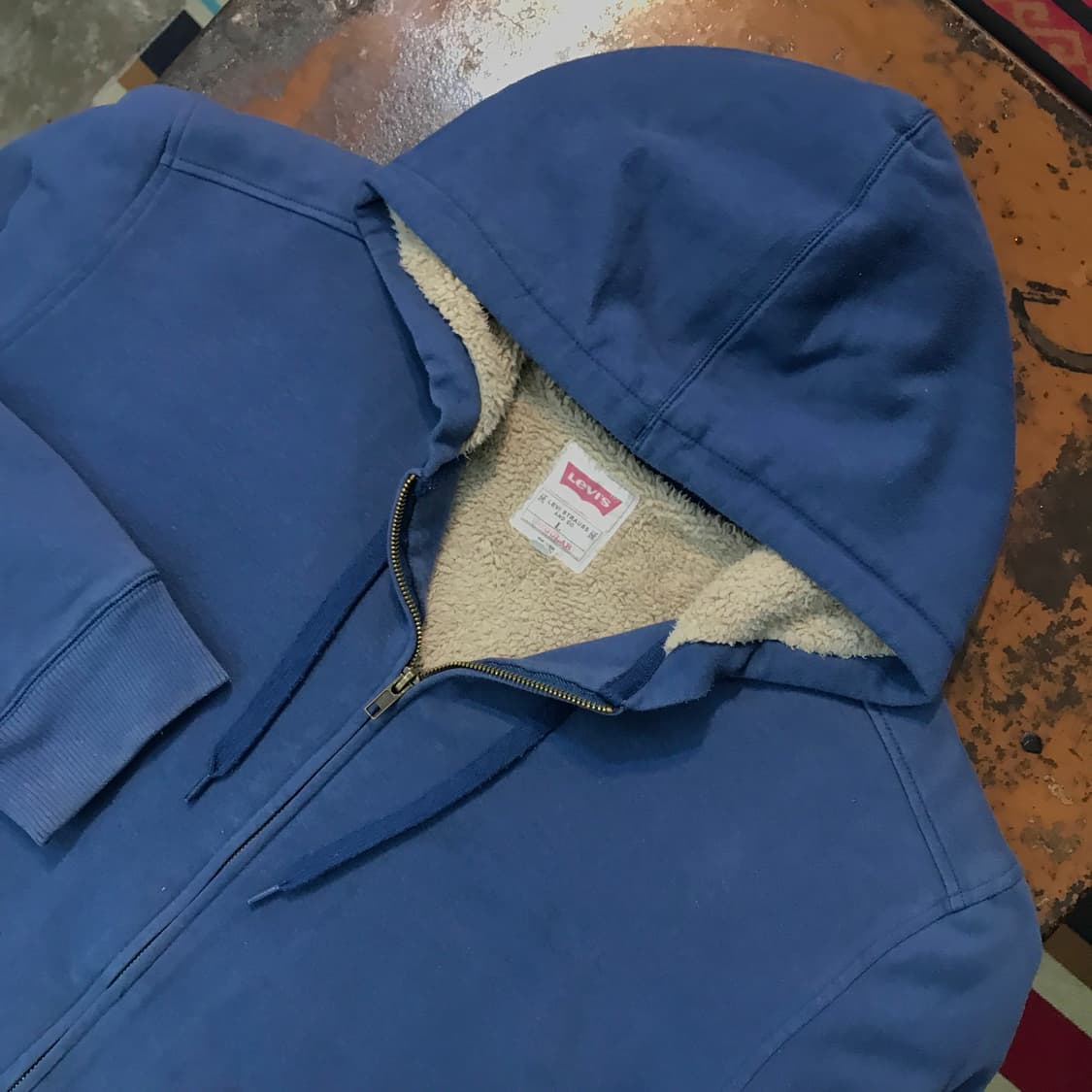 리바이스 라이트 네이비 양털 셰르파 후드집업 자켓 남성 110 사이즈 상품이미지3