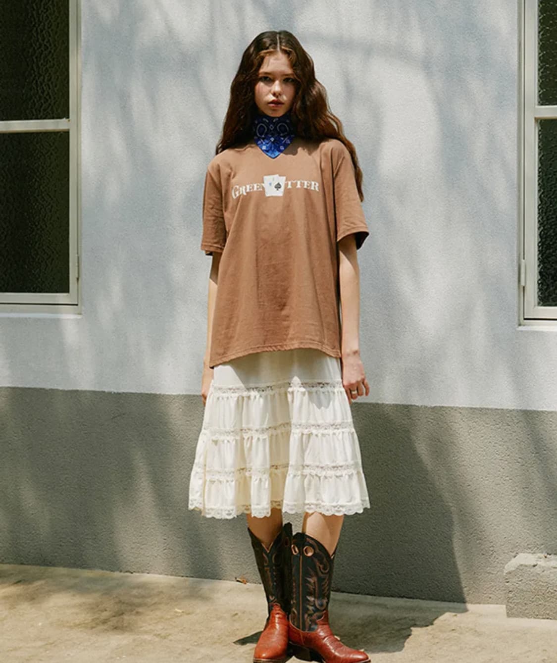 그린버터 셔링 레이스 슬립 드레스 상품이미지1