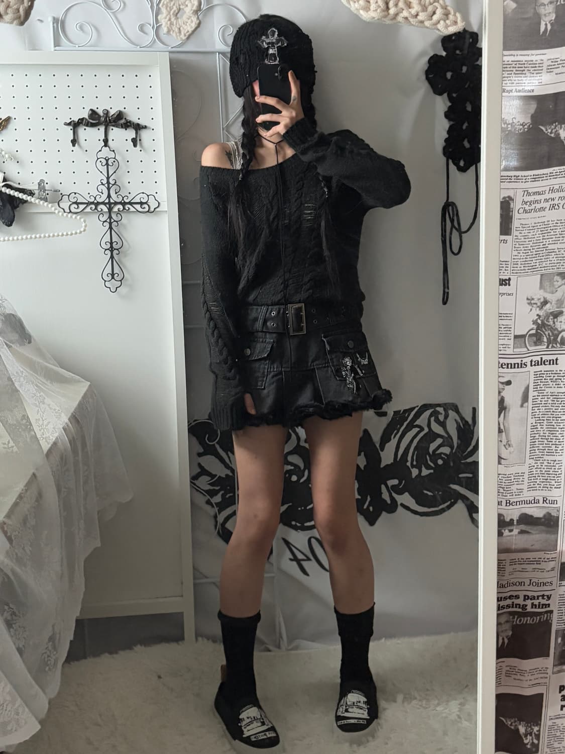 • hurtremake black fur eyelet belt mini  상품이미지6