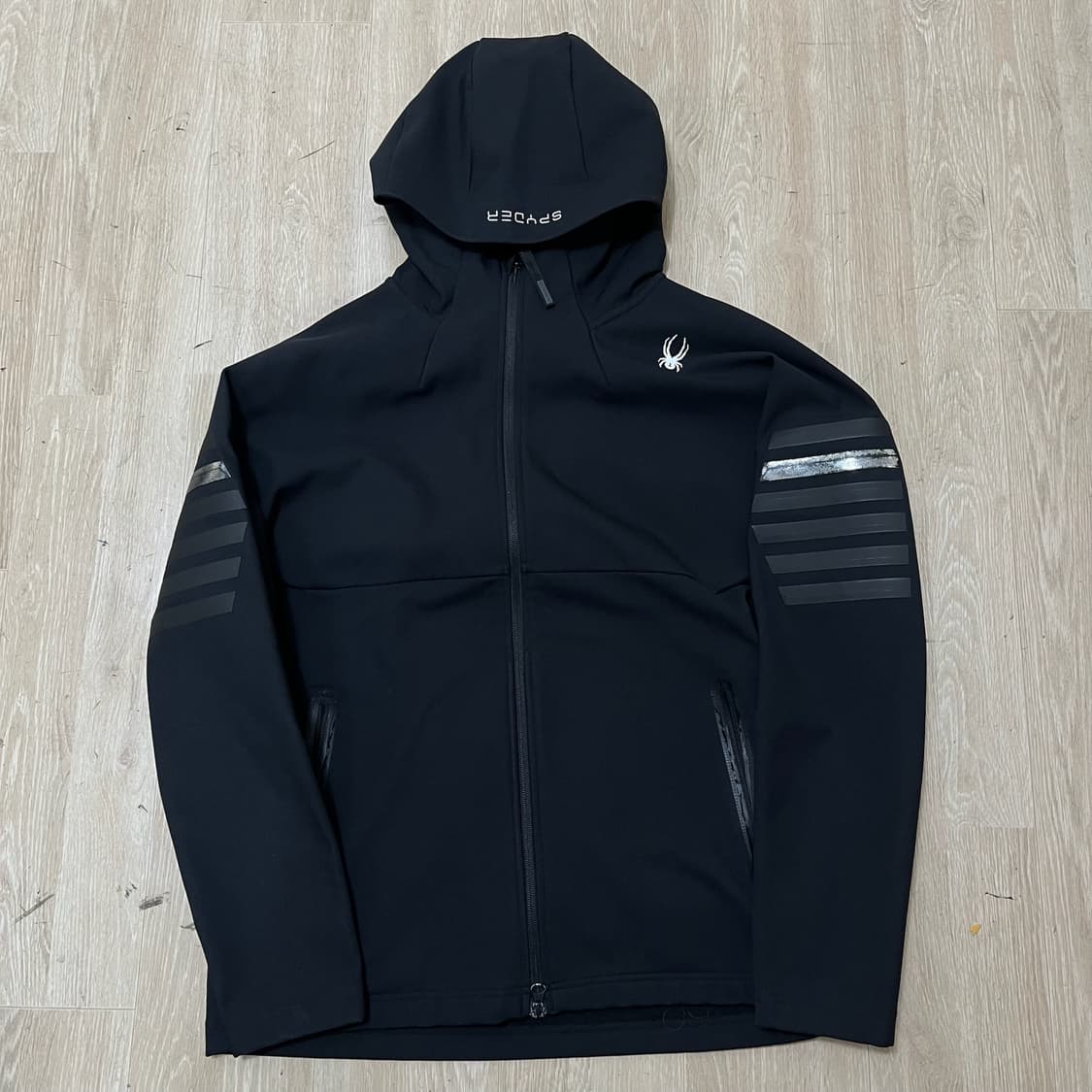 스파이더 기능성 사선 완장 후드 기모 져지 트랙탑 [블랙] XL/105 상품이미지1