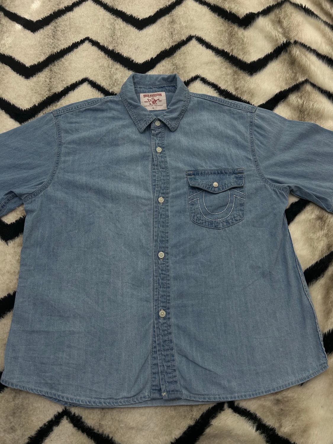 [S]트루릴리전 스티치 데님 반팔 셔츠/연청 상품이미지2