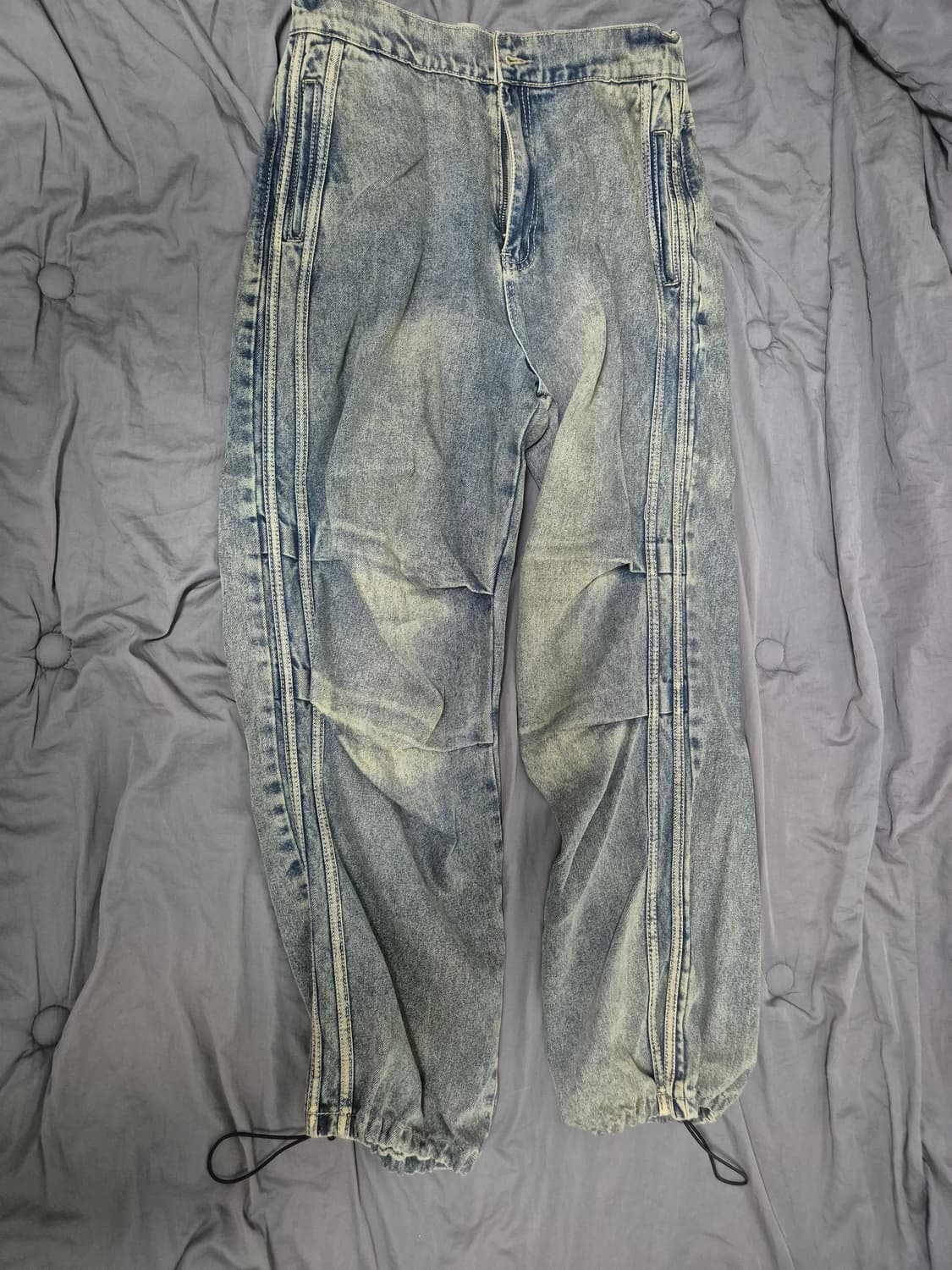 새상품) 트릴리온 파라슈트 트랙 라인 밴딩 데님 팬츠 샌드 블루 XL 상품이미지2