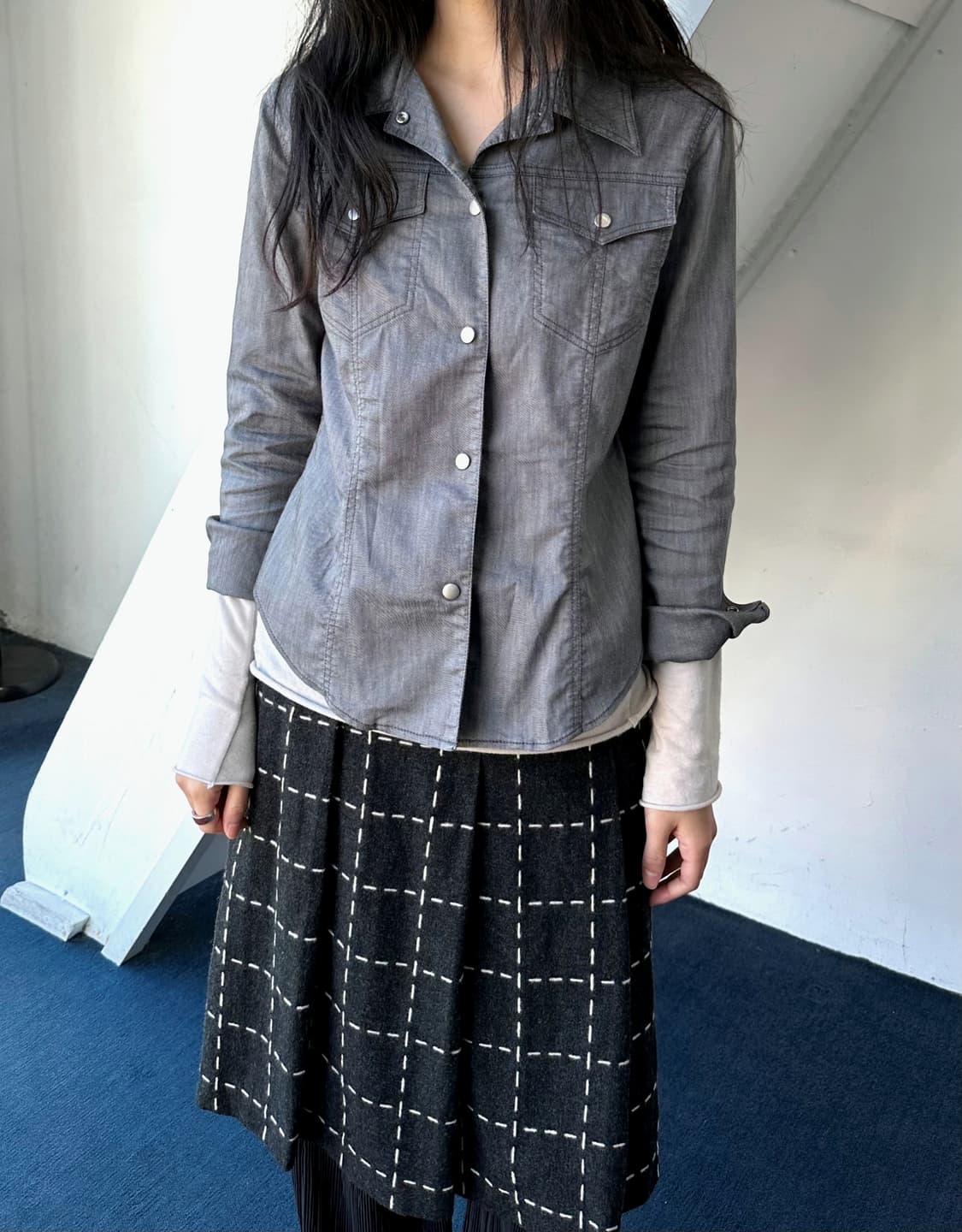 Stretched cotton linen western shirt 상품이미지3