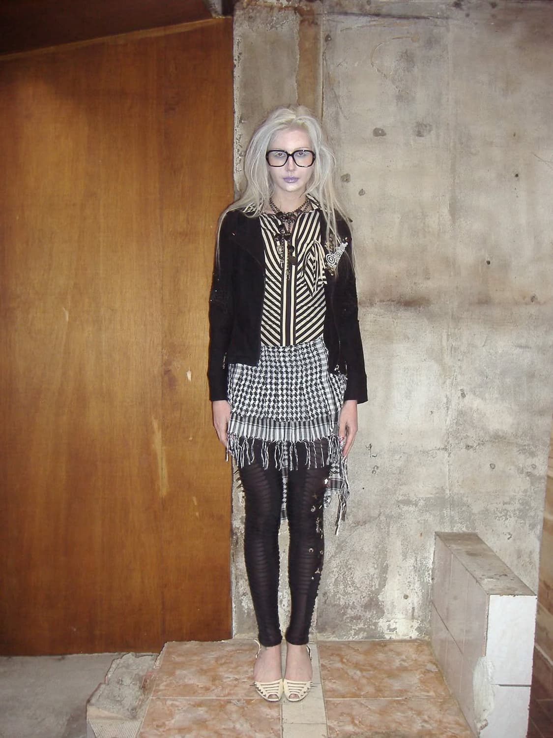 Studded check pleated layered sk 상품이미지3