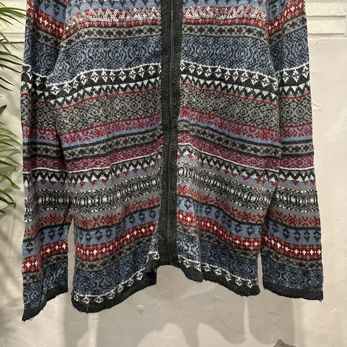USA VINTAGE 니트 집업 가디건 노르딕 패턴 배색 디테일 블루 상품이미지5