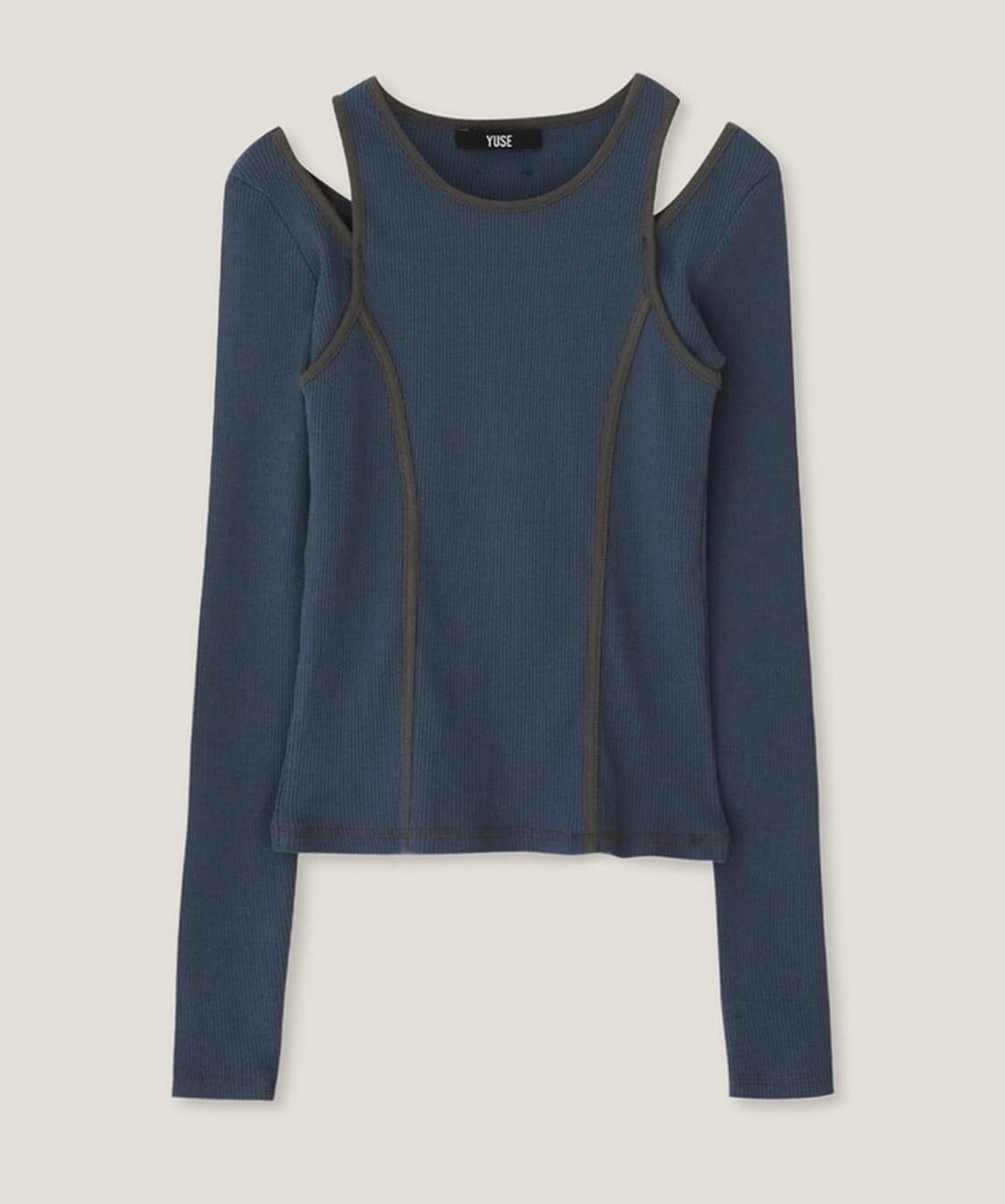 유즈 yuse CUT OUT RIBBED TOP 티셔츠 블루 상품이미지1