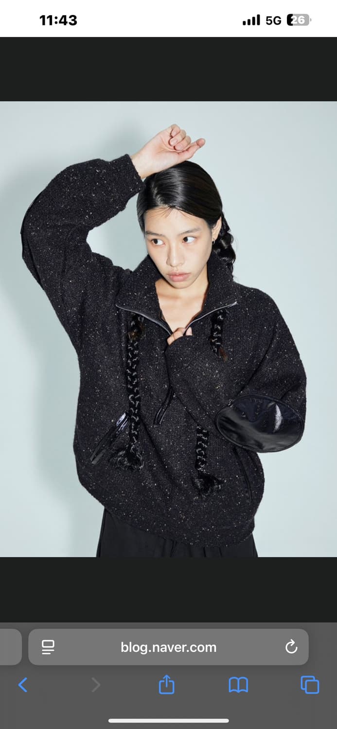 김미더영 G_FOIL LEATHER KNIT FULL_OVER/BLACK 상품이미지4