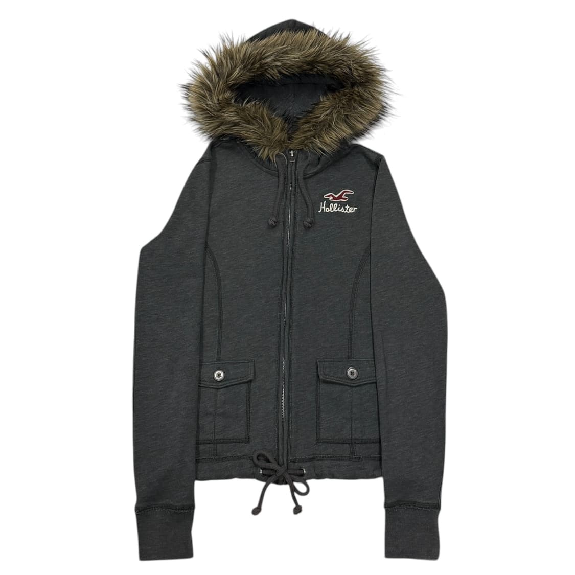 홀리스터 빈티지 딱붙핏 Y2K 울프죠 퍼 후드집업 자켓 그레이 M 상품이미지1