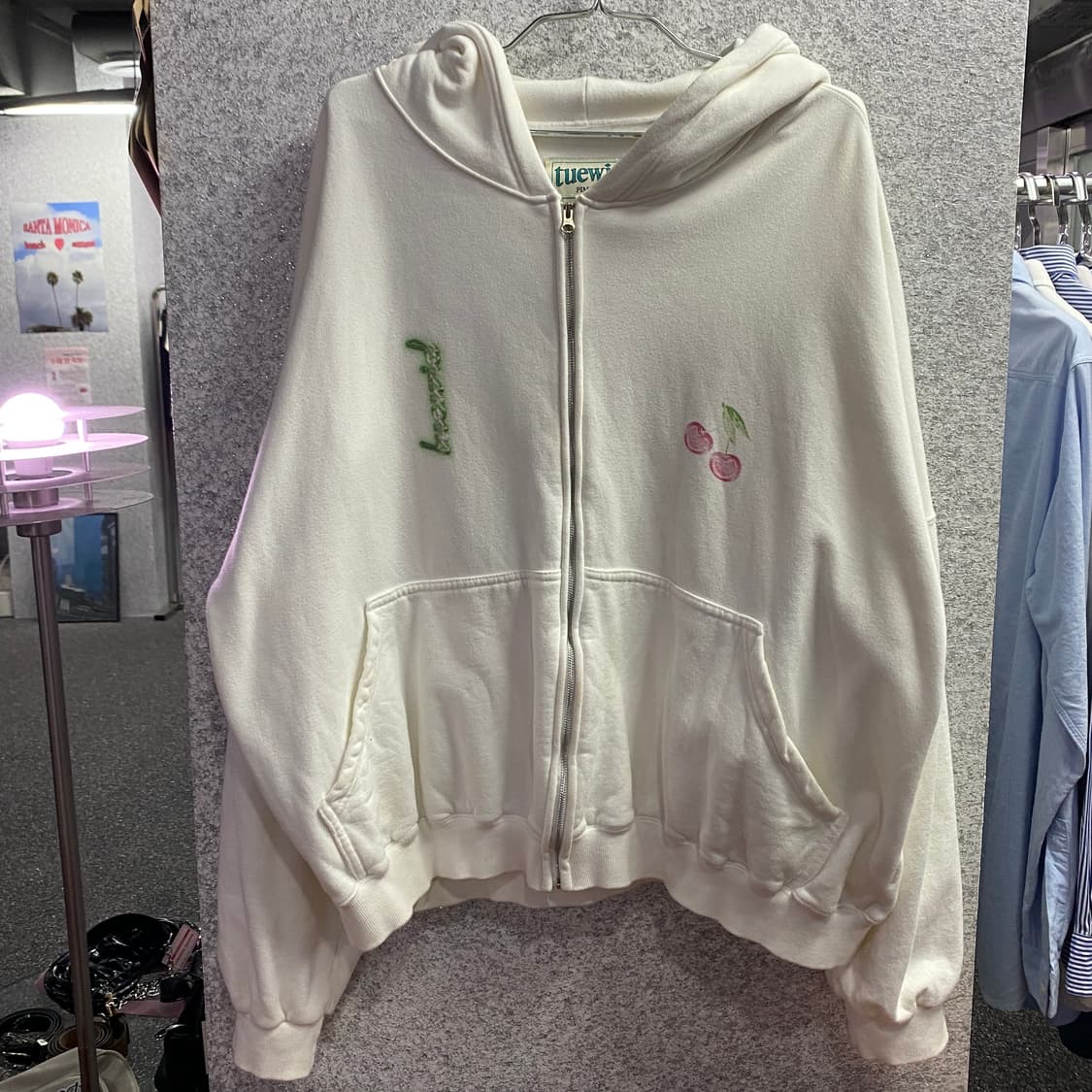 투위드 프린팅 비즈 화이트 후드집업 B3291 상품이미지2