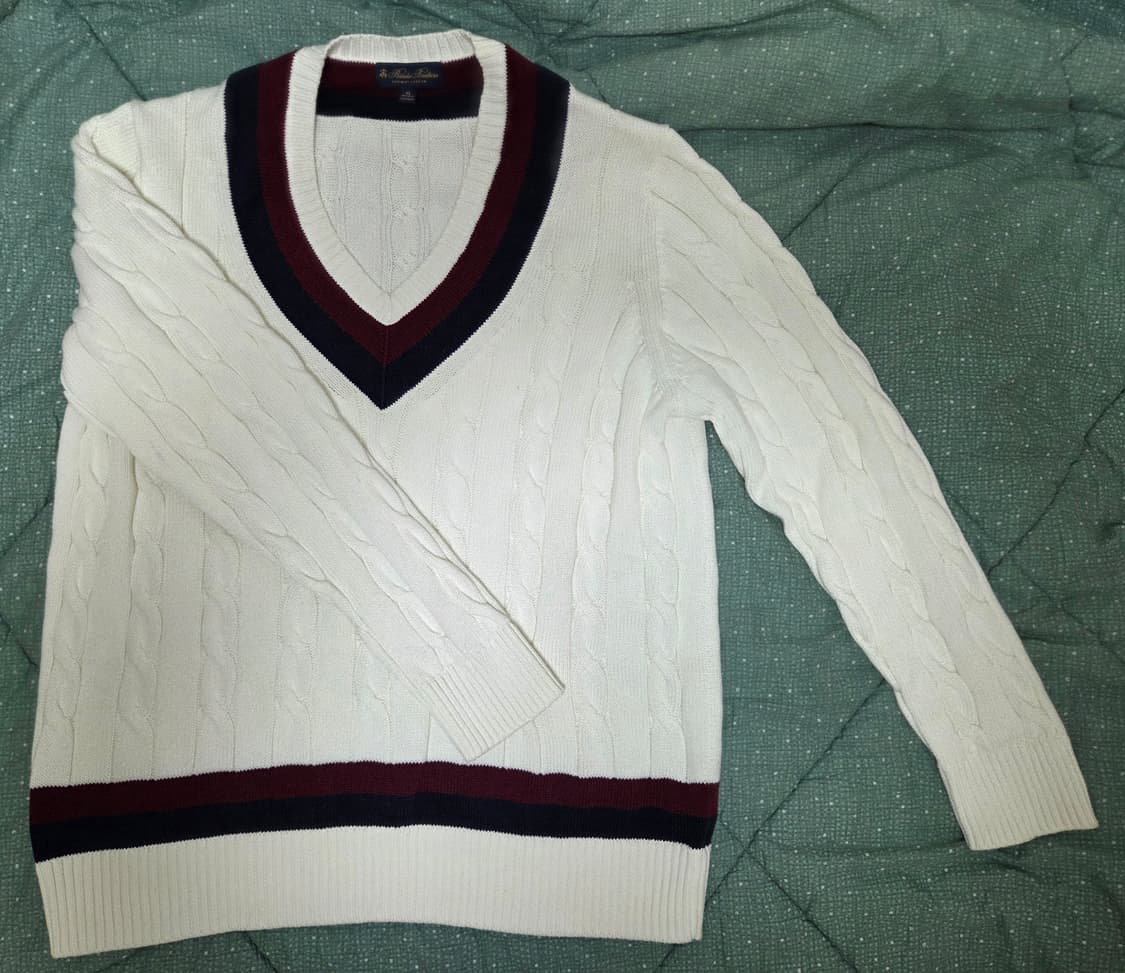 브룩스 브라더스 코튼 케이블 테니스 V넥 스웨터 (아이보리/XL) 상품이미지1