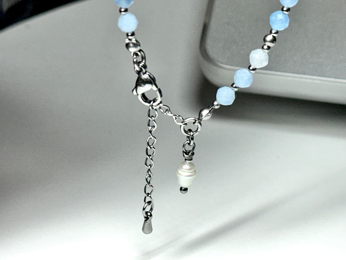 (핸드메이드) 천연석 아쿠아마린 담수진주 원석팔찌 상품이미지2